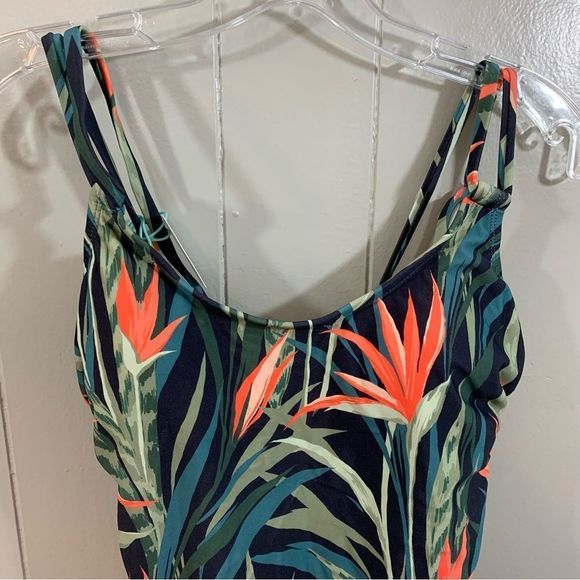 Kona Sol Medium Coverage Green Multi Tropical One Piece Swimsuit S 4 6 NEW - Picture 2 of 11